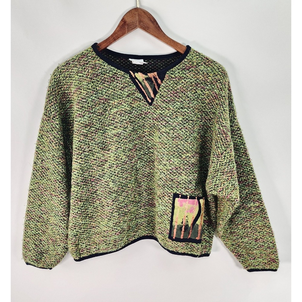 Vintage Odile Sweater Women's S Crew Neck Art To Wear Green Boho Fairy